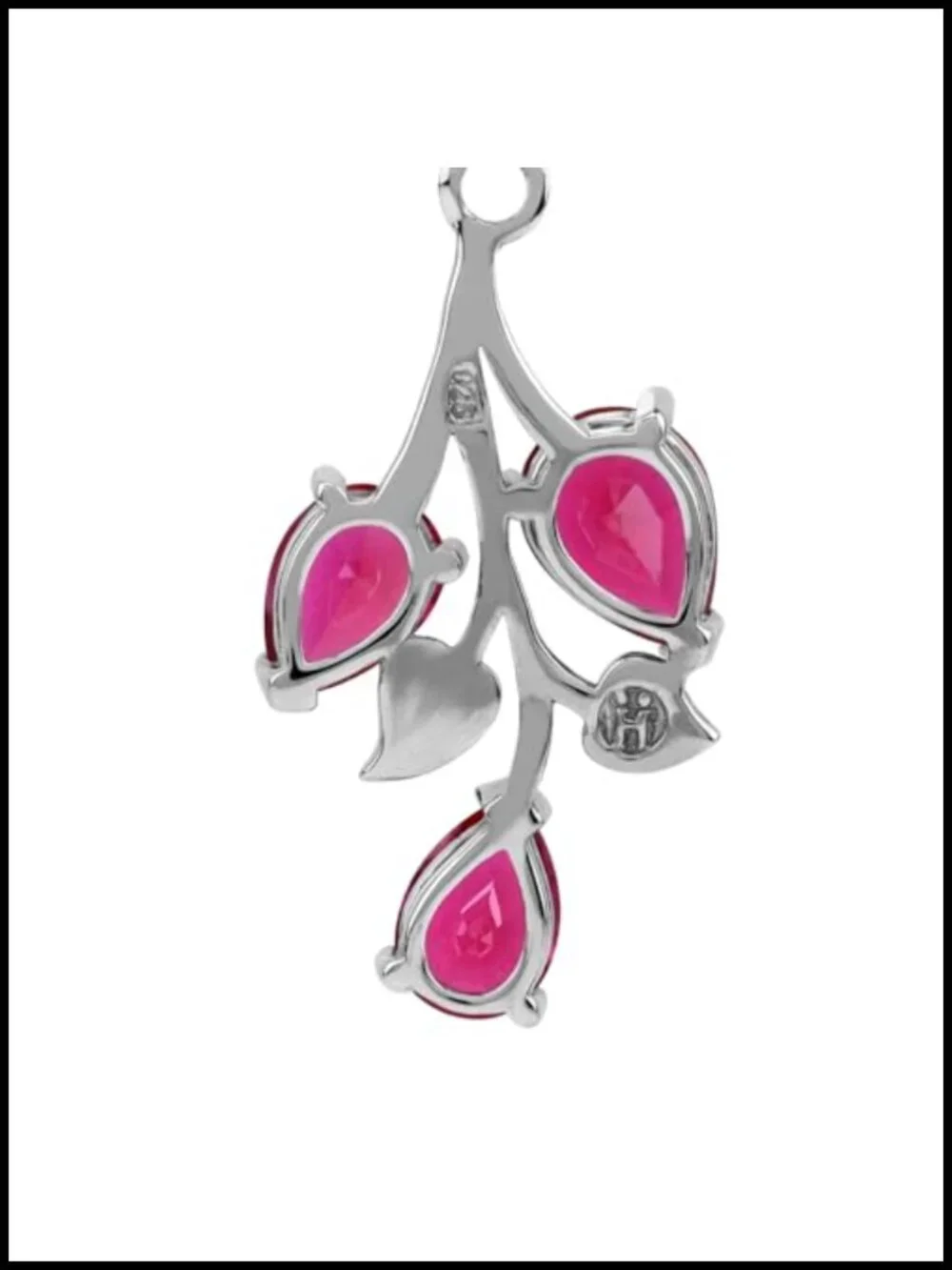 Vintage Inspired Leaf Pendant Necklace with Pear Shape Synthetic Ruby 925